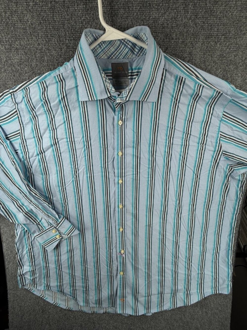 Thomas Dean Long Sleeve Button Up Shirt Men Cotton Striped Blue 3XB Big Woven